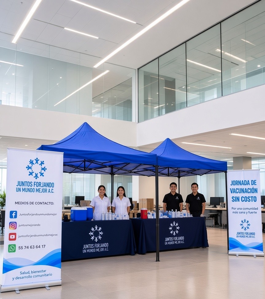 Jornada de vacunación sin costo de Juntos Forjando un Mundo Mejor A.C. en una empresa